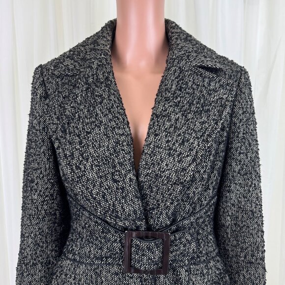 Jessica Simpson Boucle Wool Blend Fit Flare Bell Sleeve Coat Jacket Sz MD Black - Picture 9 of 17